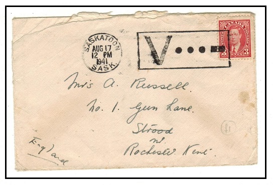 CANADA - 1941 3c rate cover to UK with morse code boxed SASKATOON cancel
