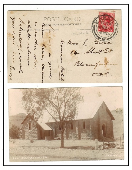 BASUTOLAND - 1914 1d rate postcard use to Bloemfontein used at MASERU.