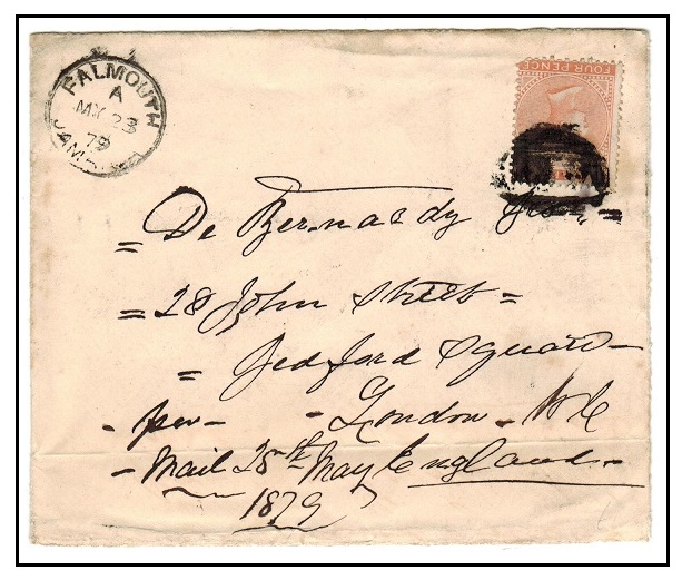 JAMAICA - 1879 4d rate cover to UK used at FALMOUTH.