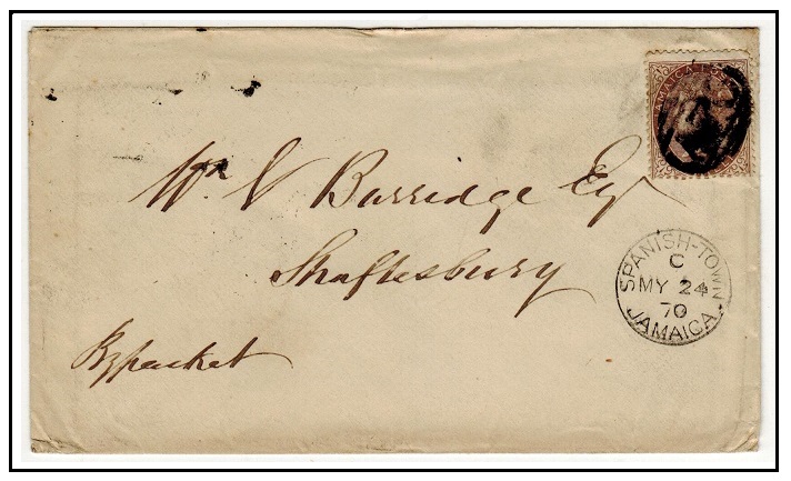 JAMAICA - 1870 1/- rate cover to UK used at 