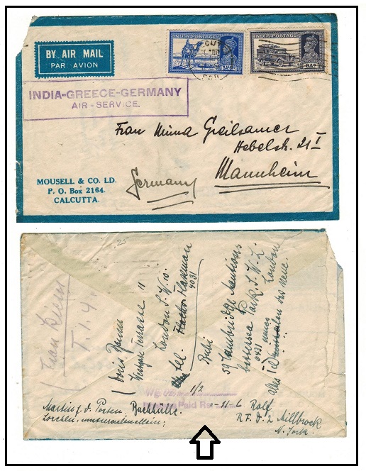 INDIA - 1939 cover to Germany with 