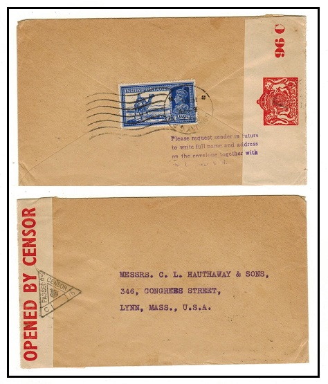 INDIA - 1940 censored cover to USA with scarcer 