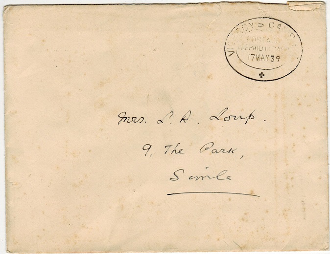 INDIA - 1939 stampless local cover with 