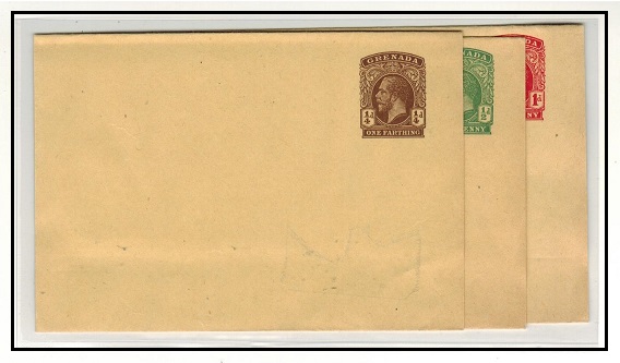 GRENADA - 1912 1/4d brown, 1/2d green and 1d red postal stationery wrappers unused.  H&G 7-9.