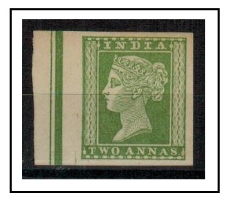 INDIA - 1854 2a yellow green unused marginal example.