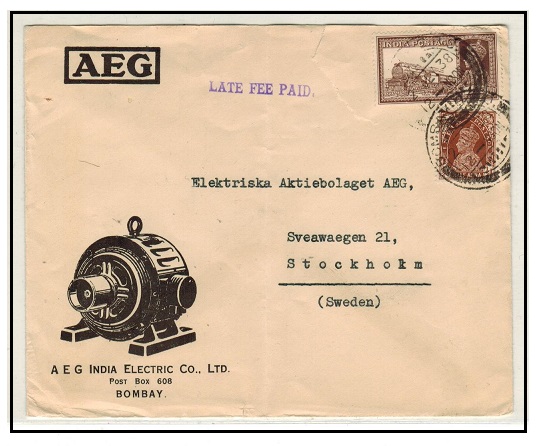 INDIA - 1938 4 1/2a rate illustrated commercial cover from Bombay with 