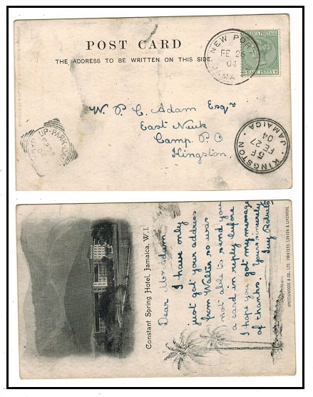 JAMAICA - 1904 1/2d rate local postcard use at NEW PORT/JAMAICA.