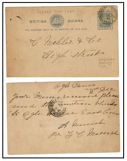 BRITISH GUIANA - 1886 1c grey PSC used locally at DEMERARA RAILWAY.  H&G 4.