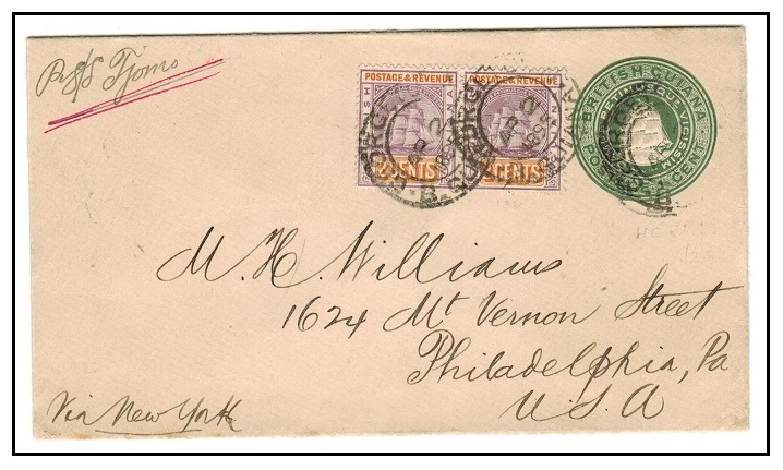 BRITISH GUIANA - 1884 1c green PSE uprated to USA at GEORGETOWN.  H&G 1a.