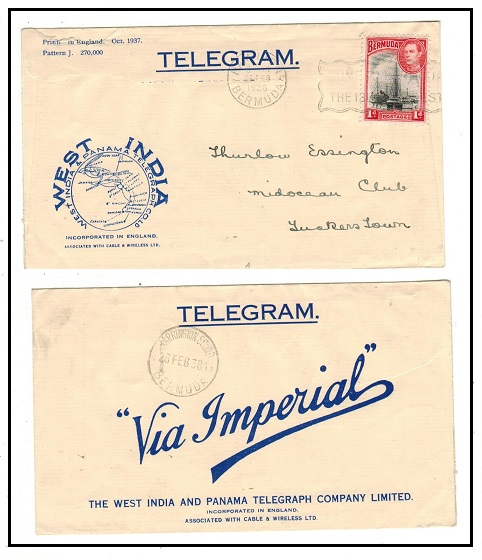 BERMUDA - 1938 1d rate TELEGRAM envelope to Tuckers Town.