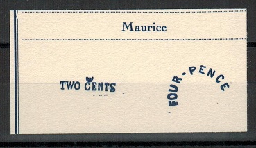 MAURITIUS - 1919 (circa) FORGERY proof the the FOURNIER strikes of the 2c and 4d overprints.