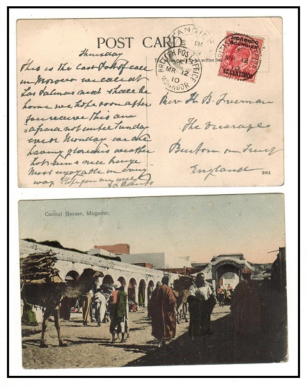 MOROCCO AGENCIES - 1910 10c rate postcard use to UK used at MOGADOR.