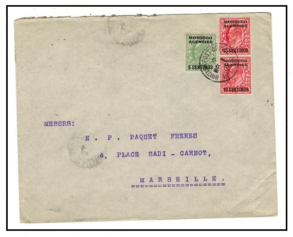 MOROCCO AGENCIES - 1909 25c rate cover to France used at MAZAGAN.