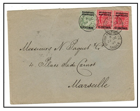 MOROCCO AGENCIES - 1907 25c rate cover to France used at TANGIER.