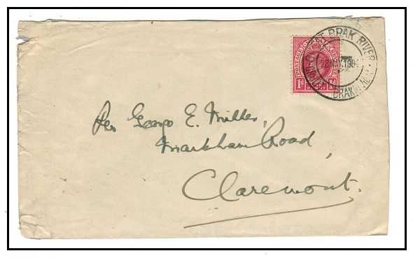 CAPE OF GOOD HOPE - 1904 1d Natal on cover to Claremont used at GREAT BRAK RIVER.