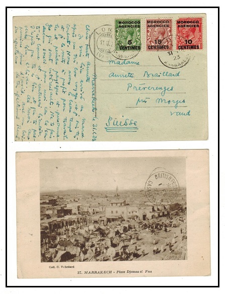 MOROCCO AGENCIES - 1923 multi franked postcard use to Switzerland used at MARRAKESCH.
