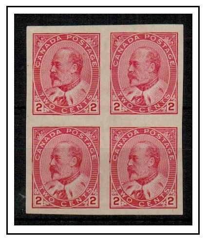 CANADA - 1903 2c pale carmine IMPERFORATE block of four.  SG 177a.