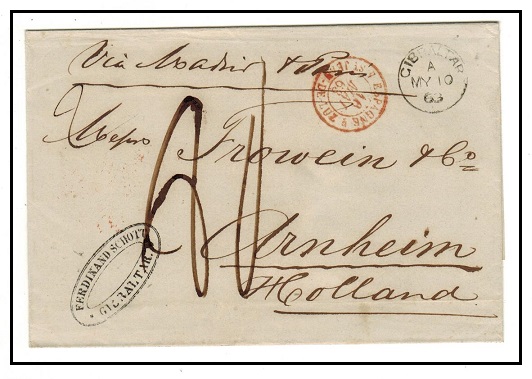 GIBRALTAR - 1863 commercial outer wrapper use to Holland cancelled GIBRALTAR in black.