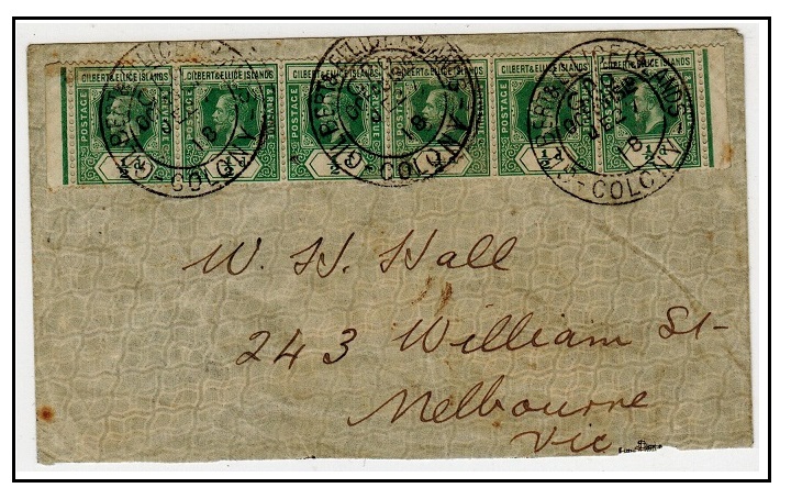 GILBERT AND ELLICE IS - 1918 3d rate cover to Australia used at OCEAN ISLAND.