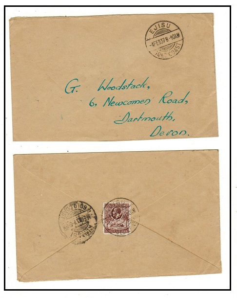 GOLD COAST - 1937 1d rate cover to UK used at EJISU.