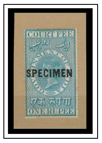 INDIA - 1872 1r pale blue COURT FEE adhesive overprinted SPECIMEN. 