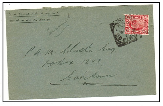 CAPE OF GOOD HOPE - 1912 1d (Transvaal) Inter Provincial rate cover used at MONAGU.