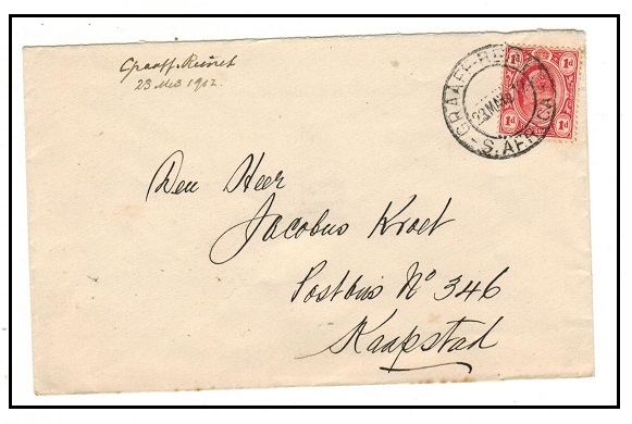 CAPE OF GOOD HOPE - 1912 1d (Transvaal) Inter Provincial cover used at GRAFF REINET.