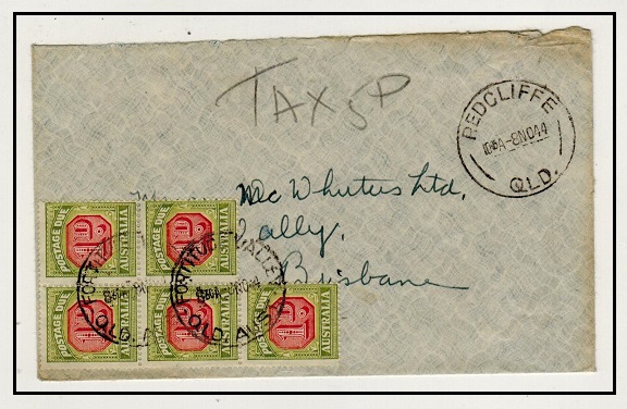 AUSTRALIA - 1944 stampless local cover from Brisbane with 1d (x5) 