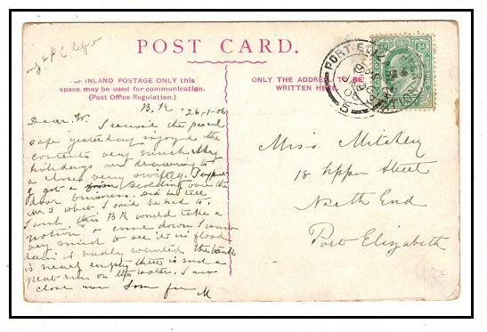 CAPE OF GOOD HOPE - 1906 1/2d rate local postcard use used at BUSHMANS RIVER STATION.