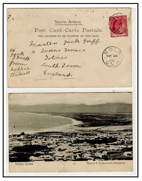 CAPE OF GOOD HOPE - 1907 1d rate postcard use to UK used at BOLO.