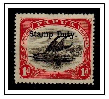 PAPUA - 1909 1d black and carmine mint overprinted STAMP DUTY with RIFT IN SKY variety.  SG 67.