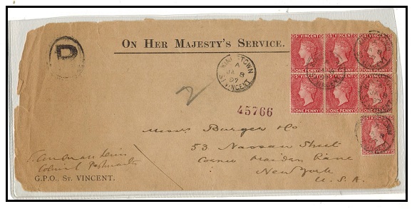ST.VINCENT - 1897 7d rate registered OHMS envelope use to USA.