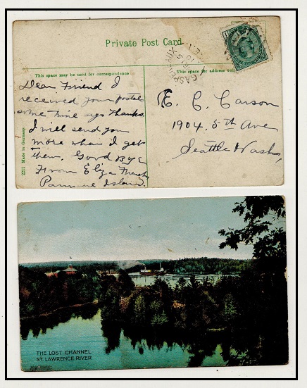 PRINCE EDWARD ISLAND - 1901 1c rate postcard use to USA used at GASPEREAUX/P.E.I.