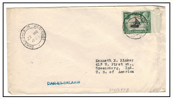 K.U.T. - 1937 5c rate cover to USA used on 