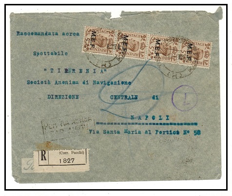 B.O.F.I.C. (Tripolitania) - 1946 1/8d rate registered cover to Italy used at TRIPOLI.