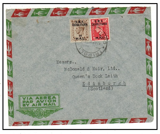 B.O.F.I.C. (Tripolitania) - 1948 12m rate cover to UK used at TRIPLOI.
