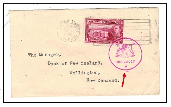 SOUTH AFRICA - 1942 Trinidad to New Zealand cover with crested 