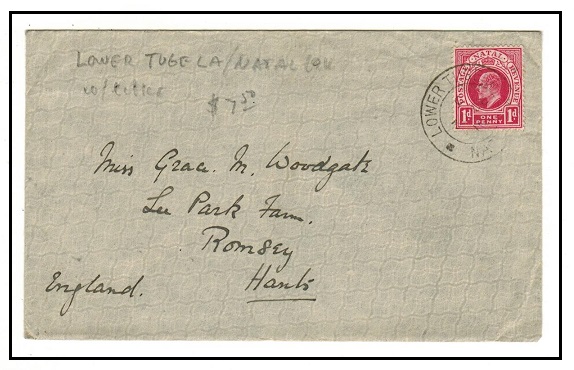 ZULULAND - 1910 1d rate cover to UK used at LOWER TUGELA.