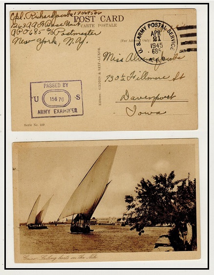 B.O.F.I.C. (Cyrenaica) - 1945 stampless censored postcard to USA from APO 685 at Benghazi.