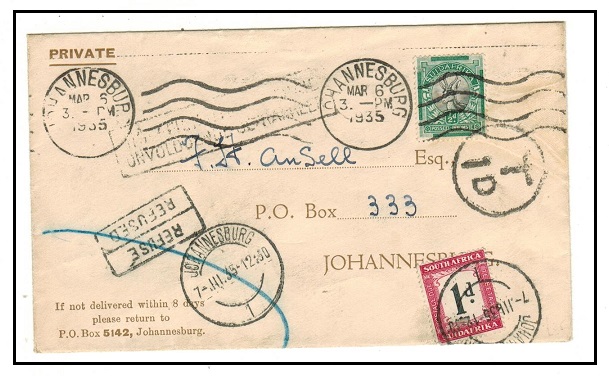 SOUTH AFRICA - 1935 underpaid 