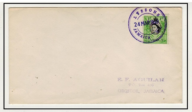 JAMAICA - 1959 1d rate local cover used at LYSSONS.