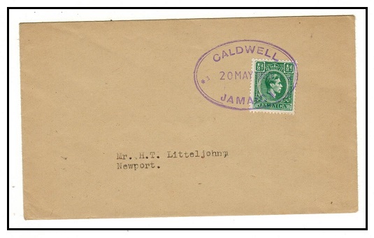 JAMAICA - 1950 1/2d rate local cover used at CALDWELL.