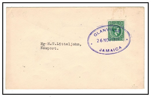 JAMAICA - 1949 1/2d rate cover used at GLANVILLE.