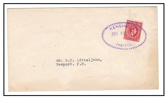 JAMAICA - 1950 1d rate local cover used at KENSINGTON.