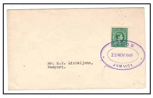 JAMAICA - 1949 1/2d rate local cover used at LEEDS.
