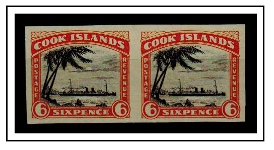 COOK ISLANDS - 1932 6d IMPERFORATE PLATE PROOF pair.