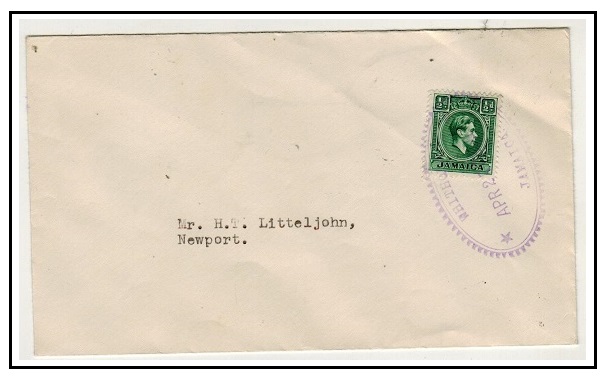 JAMAICA - 1950 1/2d rate local cover used at WHITEHORN.