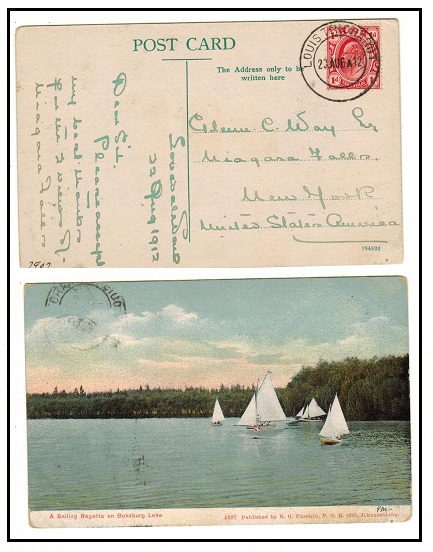 TRANSVAAL - 1912 1d rate postcard to USA 9unusual) used at LOUIS TRICHARDT.