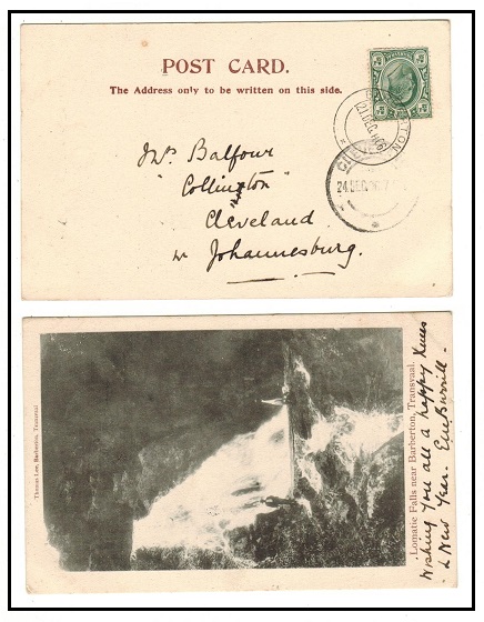TRANSVAAL - 1906 1/2d local rate postcard used at BARBERTON.