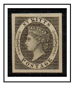 ST.KITTS - 1867 imperforate ST.KITTS/POSTAGE engraved ESSAY of queens head printed in black.
